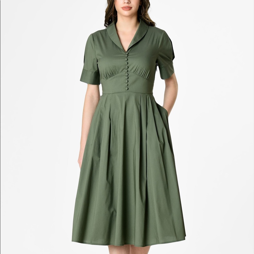 Olive green shawl collar dress
